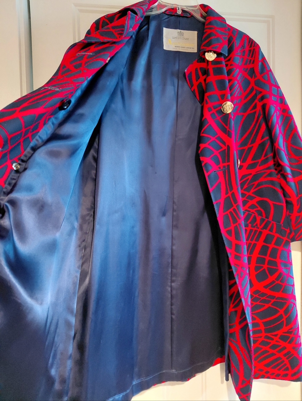 Vintage Aquascutum Weatherproof Trench Coat London England Blue Red Gold Buttons - Picture 8 of 11